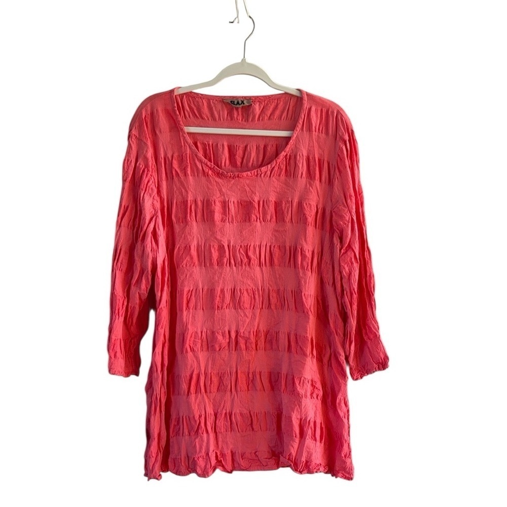 Flax Textured Linen Cotton Blend Feather Top Lagenlook Tunic 3/4 Sleeve size M
